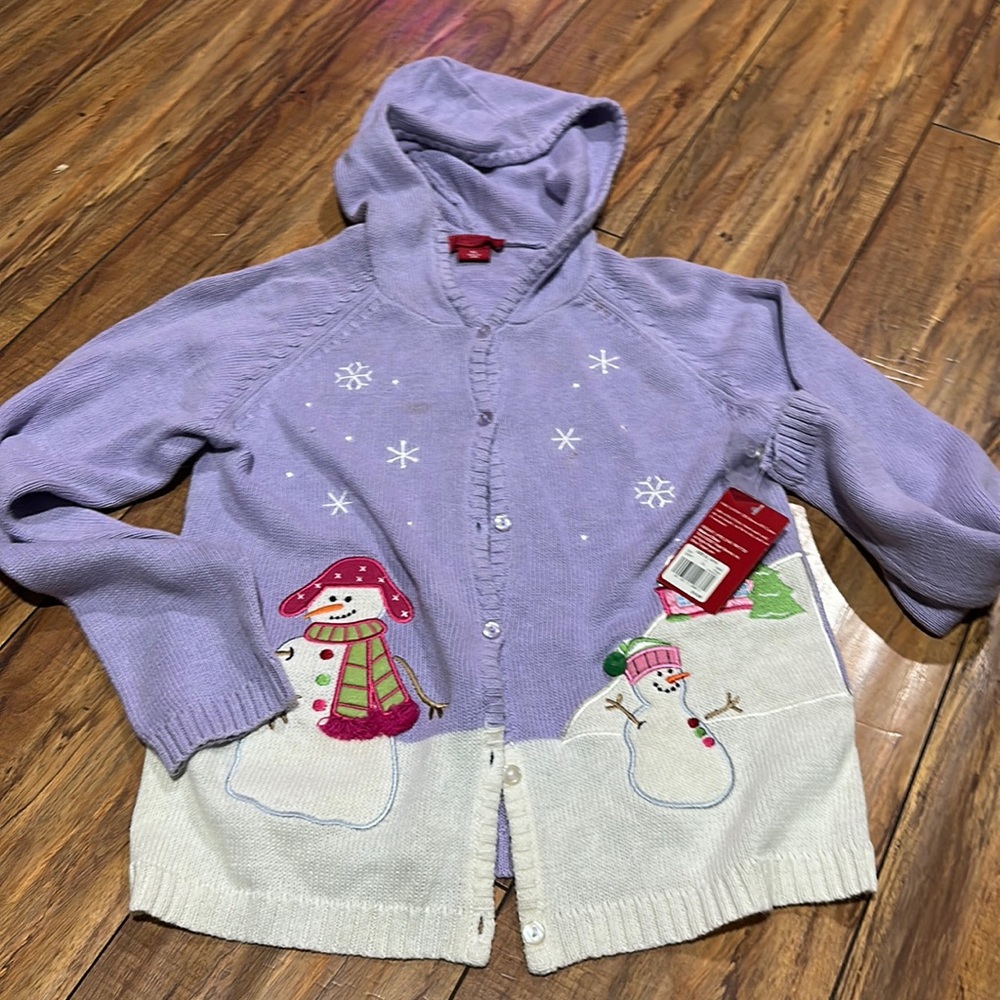 Target lavender snowman sweater with hood new with tags two spots untreated